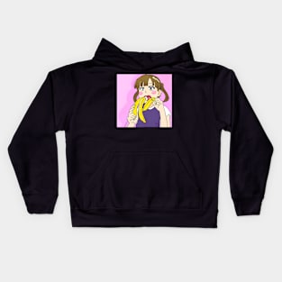 Cute girl eating banana Kids Hoodie